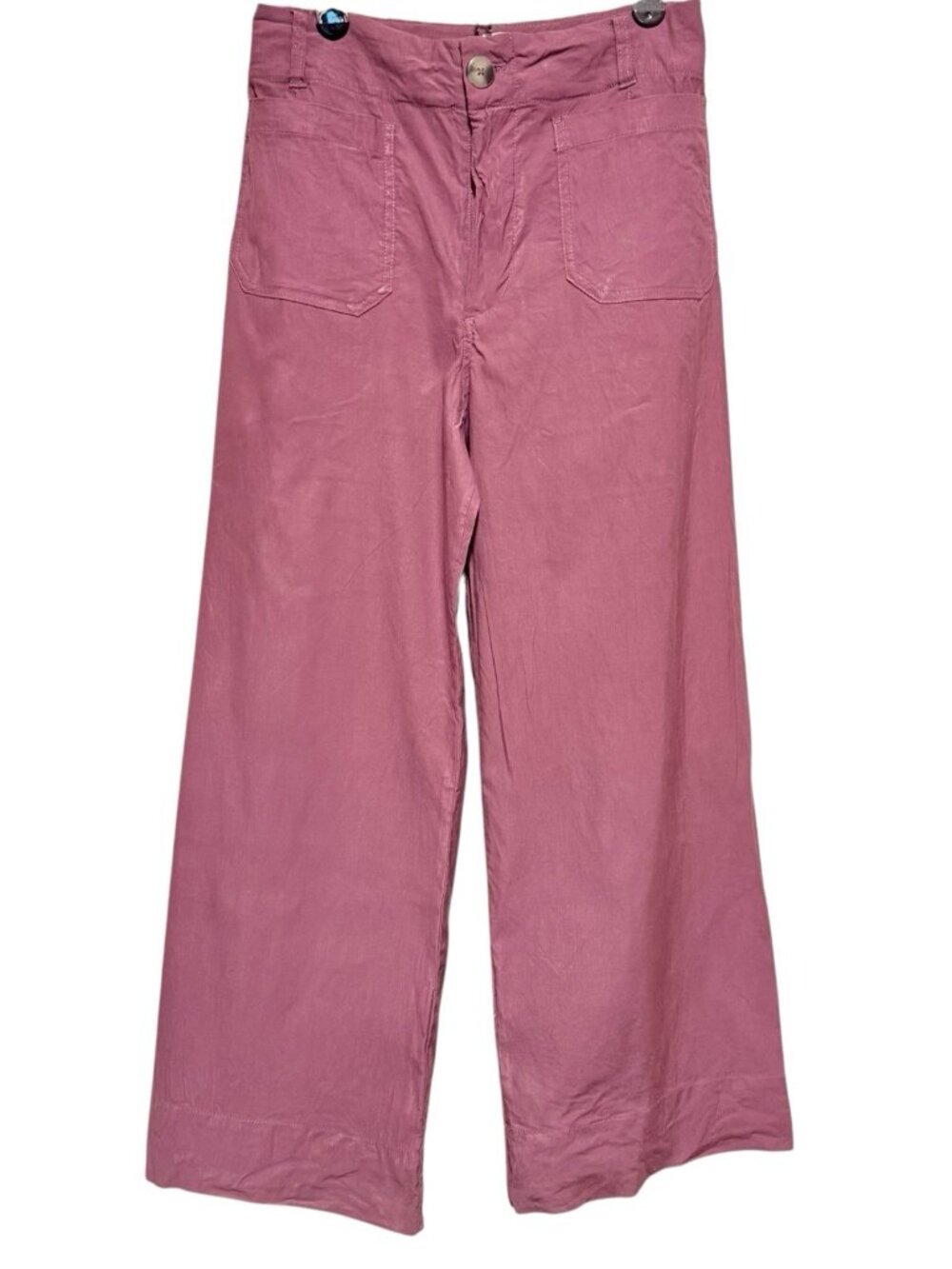 Anthropologie Maeve Sz 28 Colette Crop Wide-Leg Pants Pink Patch Pocket Linen - Picture 2 of 8